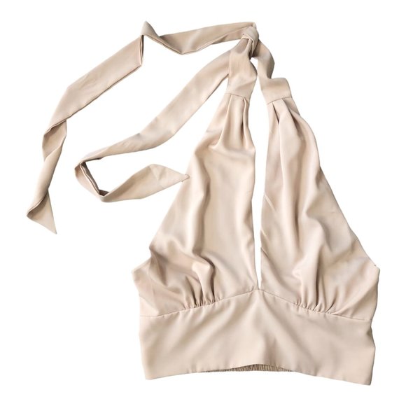 HYFVE, HYFVE, HYFVE, V-Neck Beige Halter Crop Top Sizes M - Picture 3 of 8
